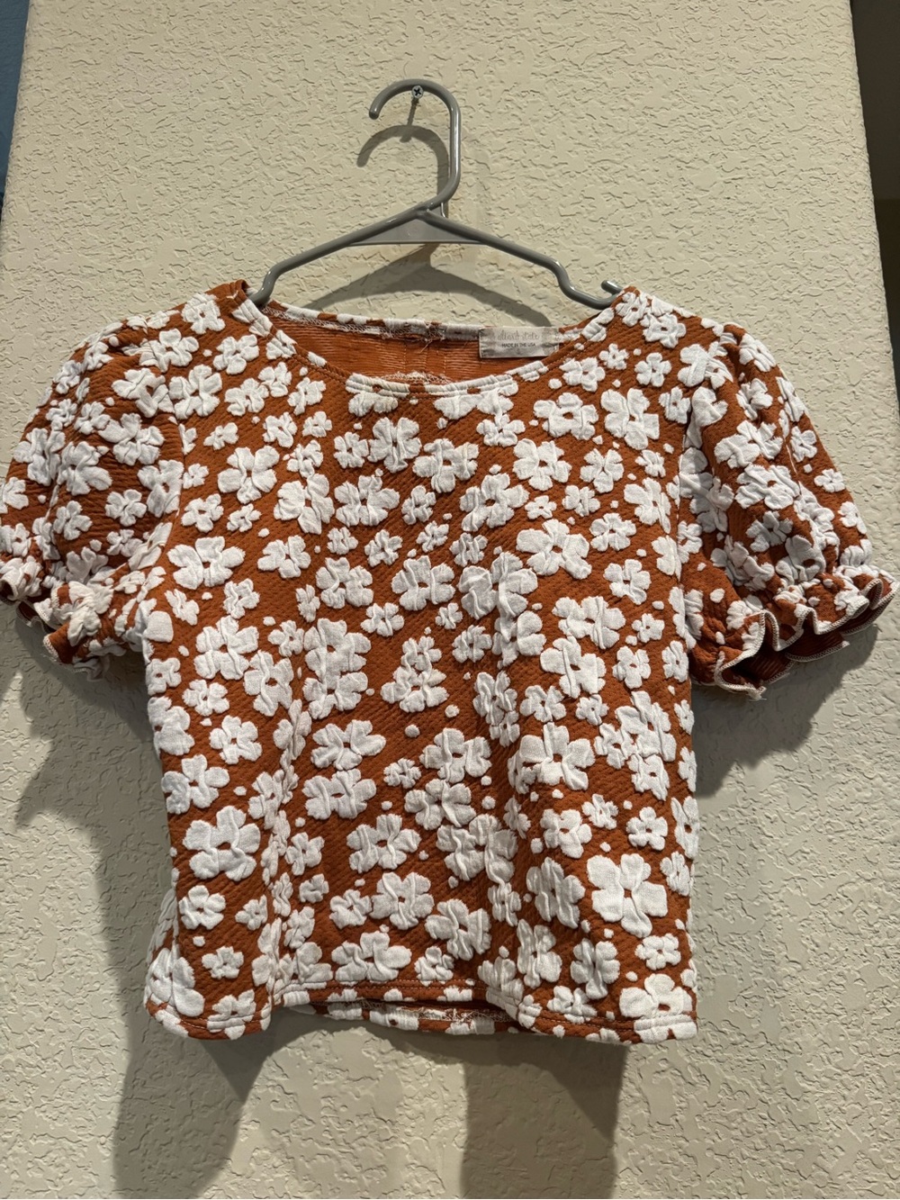 Altar'd State Rust Crop Top with White Floral Embroidery